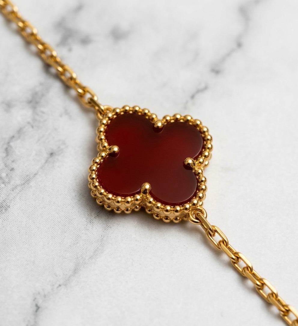 Cadena Trebol Rojo Oro Laminado 18K - Mujer