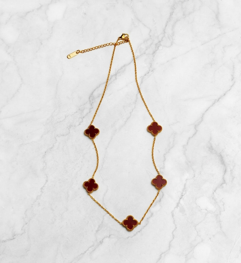 Cadena Trebol Rojo Oro Laminado 18K - Mujer